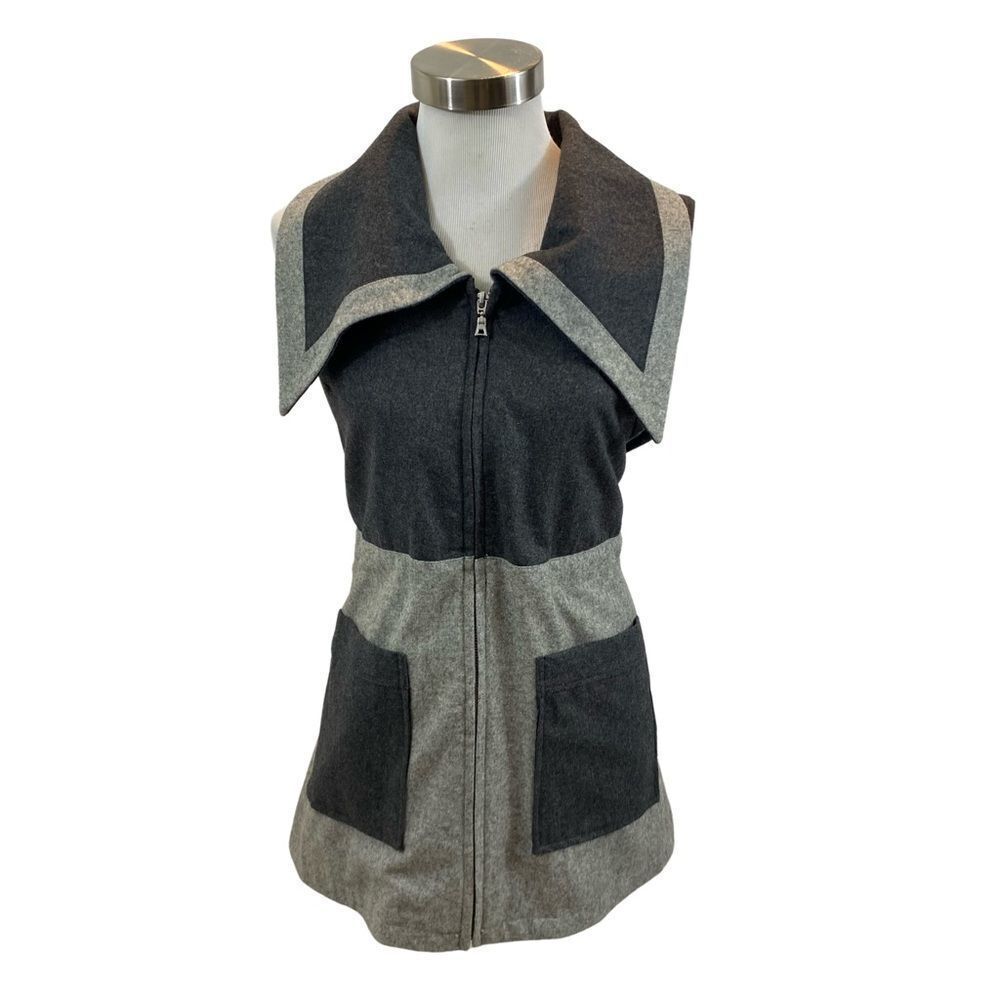 Firmiana Brand Wool Blend Mutlitone Grey‎ Color Block Vest Zipper Size Large